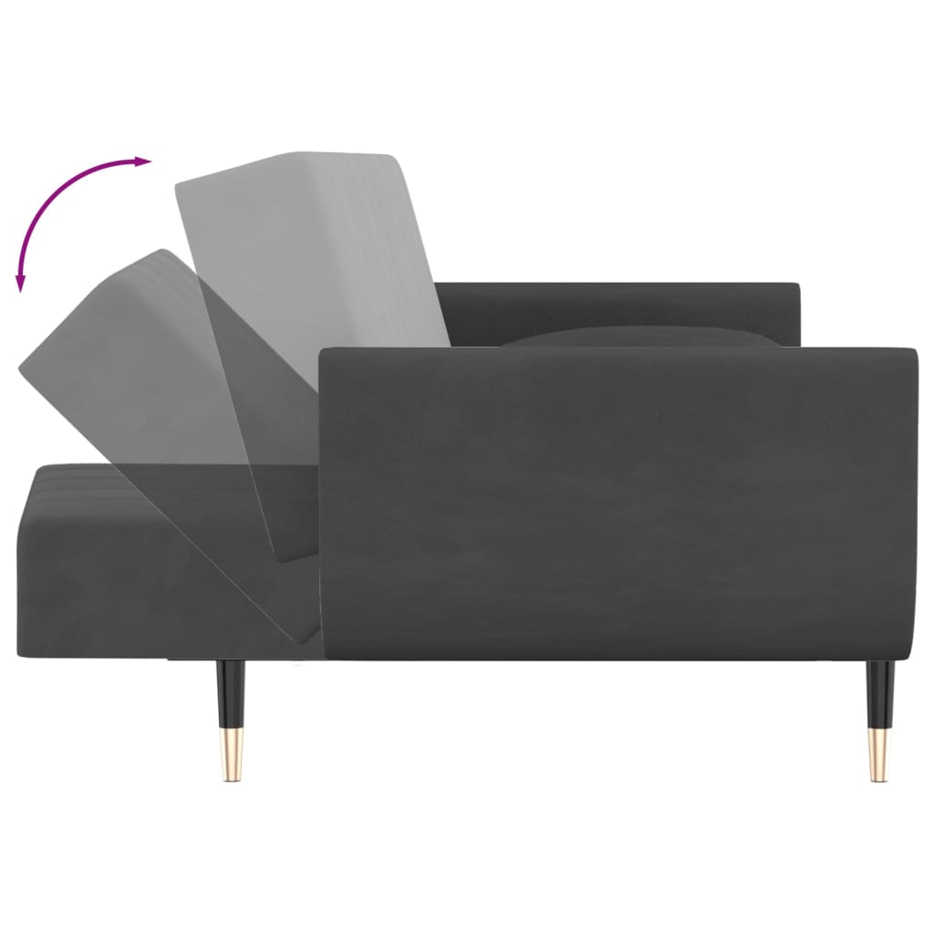 2-Seater Sofa Bed with Two Pillows Velvet , Furniture -> Sofas , black,dark fabric,Decor -,Durable,Durable Construction,fabric,Furniture -,Home Decor,Interior Design,Luxury Furniture,Modern Design,new-305021,sofa set,Sofas,Unique Design,Velvet