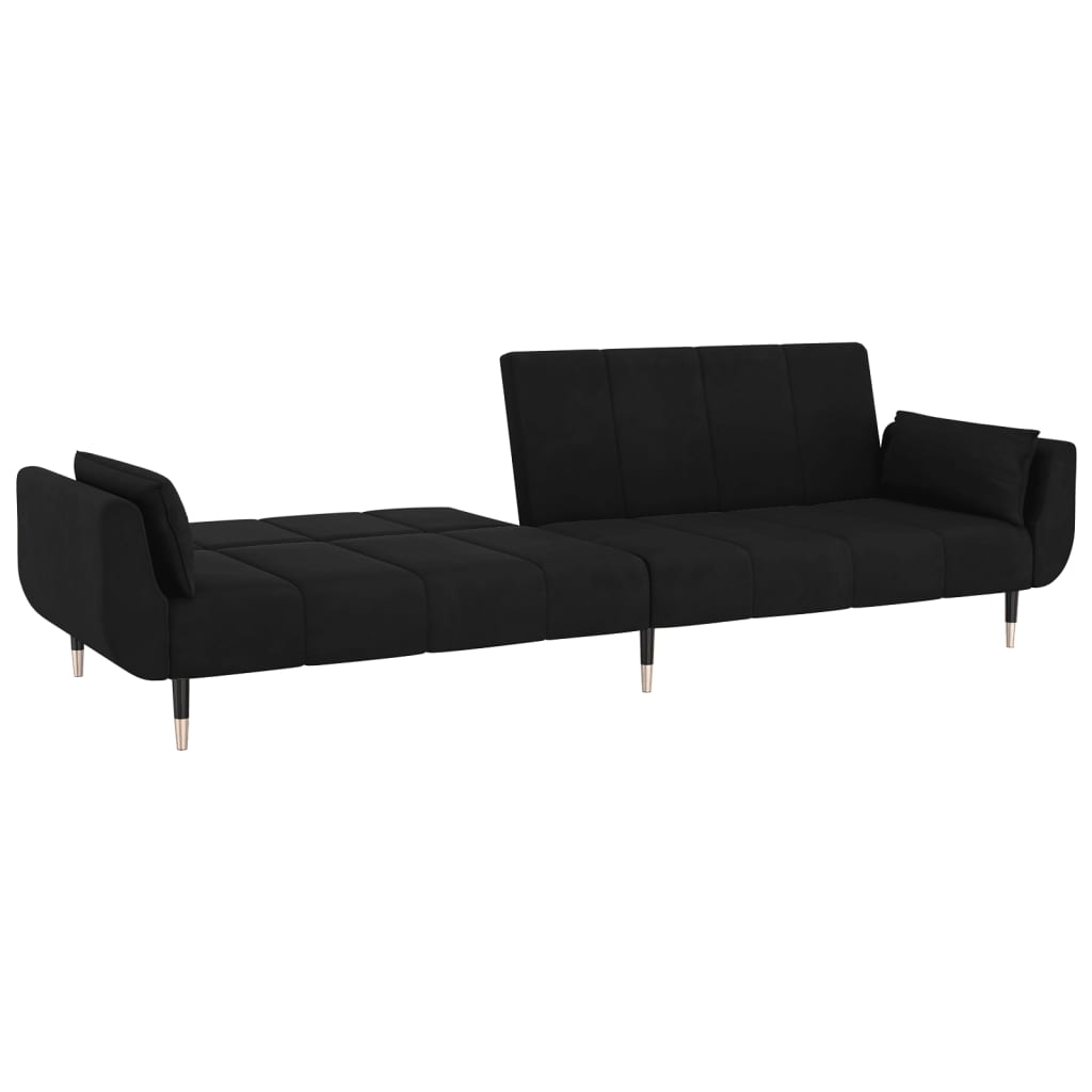 2-Seater Sofa Bed with Two Pillows Velvet , Furniture -> Sofas , black,dark fabric,Decor -,Durable,Durable Construction,fabric,Furniture -,Home Decor,Interior Design,Luxury Furniture,Modern Design,new-305021,sofa set,Sofas,Unique Design,Velvet