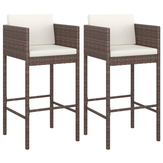 Bar Stools 2 pcs with Cushions  Poly Rattan