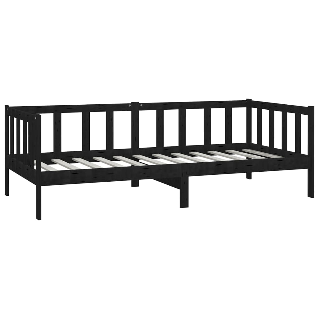 Day Bed without Mattress Black Solid Wood Pine 90x200cm