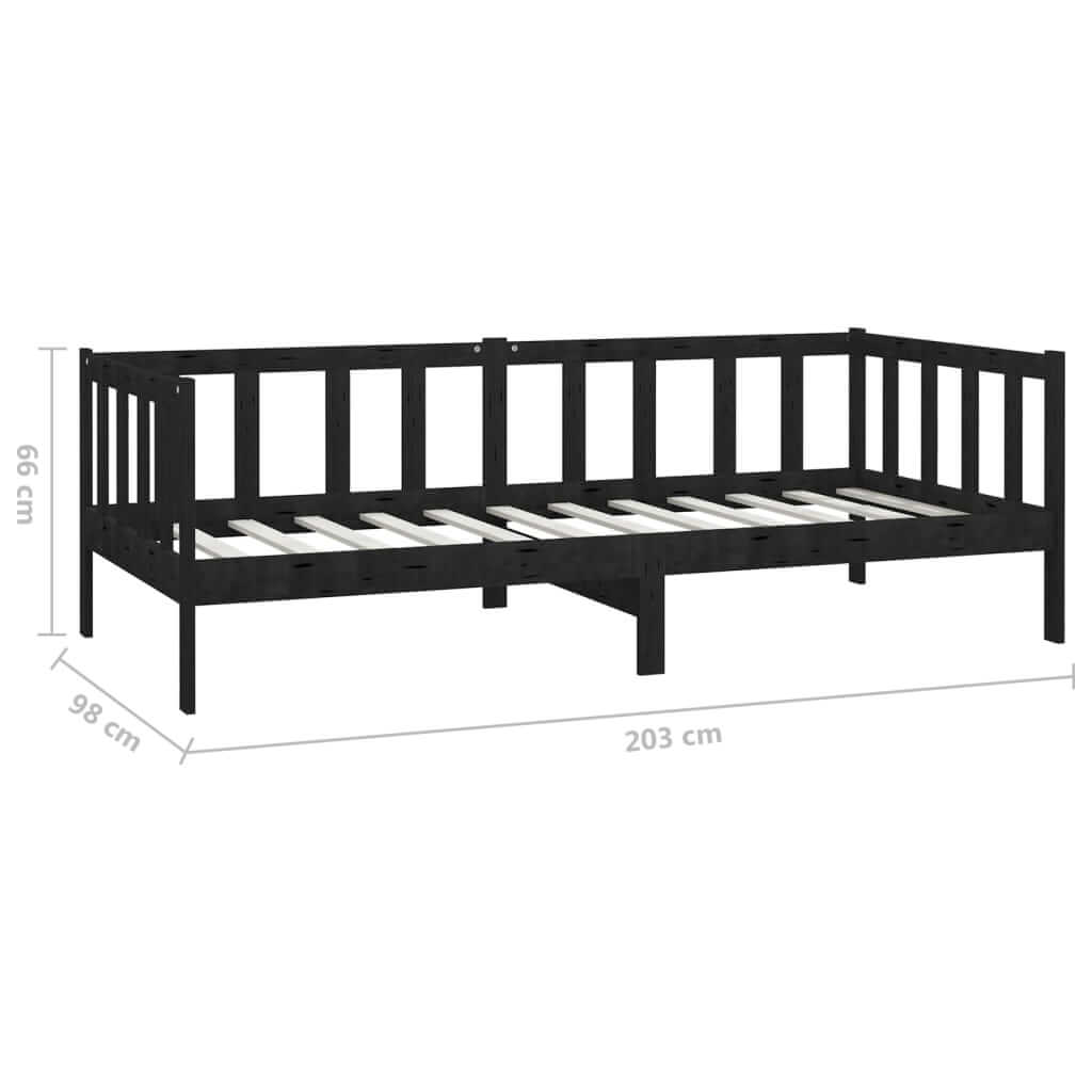 Day Bed without Mattress Black Solid Wood Pine 90x200cm