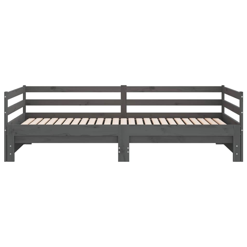 Pull-out day bed in grey solid pinewood, multifunctional as a sofa or bed, designed for stylish and practical use.
