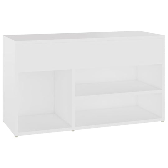 Shoe Bench 80x30x45 cm Engineered Wood in white with two shelves and a storage compartment for organization.