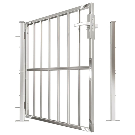 Garden gate made of stainless steel, designed for outdoor living spaces and patios, offering durability and security.