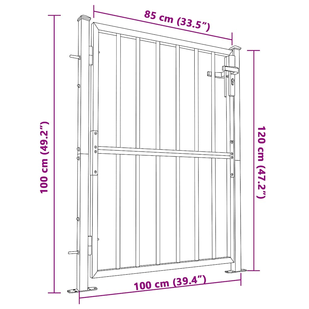 Diagram of Garden Gate 100x120 cm Stainless Steel with measurements