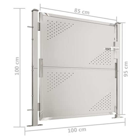 Stainless steel garden gate 100x100 cm, modern design, ideal for outdoor living space and patio security.