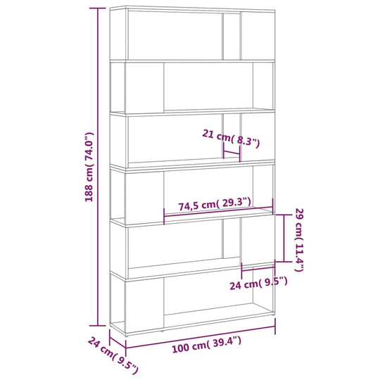 room partition Book Cabinet Room Divider Concrete 100x24x188 cm
