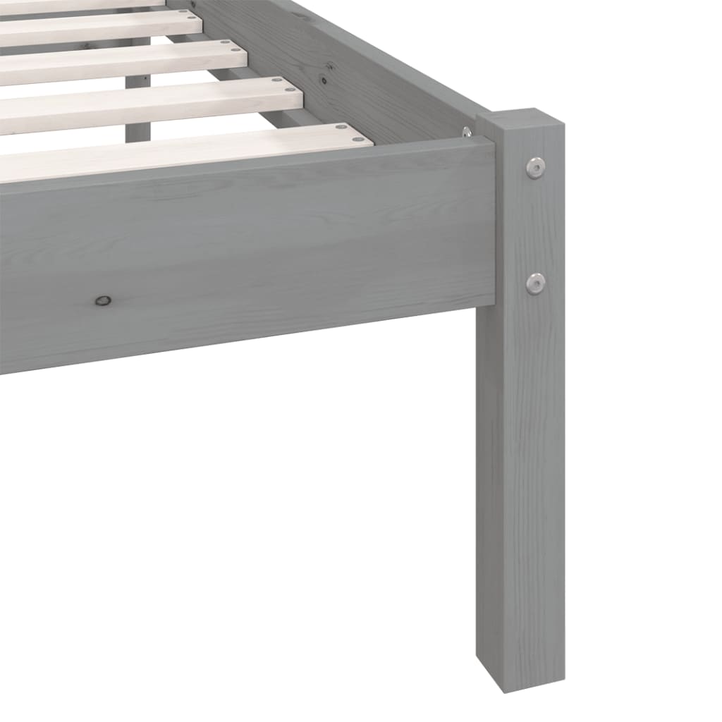 810069  Bed Frame without Mattress Grey Solid Wood 90x200 cm