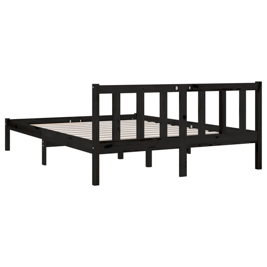 810081  Bed Frame without Mattress Black Solid Wood 120x200 cm