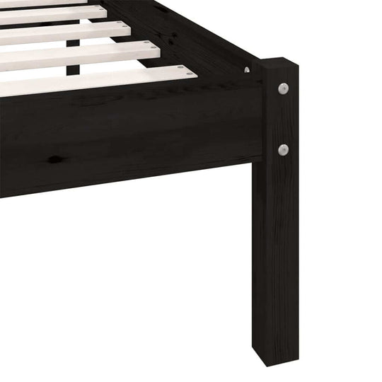 810081  Bed Frame without Mattress Black Solid Wood 120x200 cm