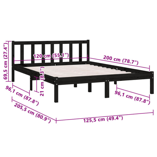 810081  Bed Frame without Mattress Black Solid Wood 120x200 cm