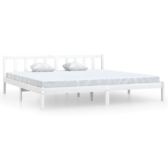 810103  Bed Frame without Mattress  Solid Wood 200x200 cm showcasing a modern design with pillows.
