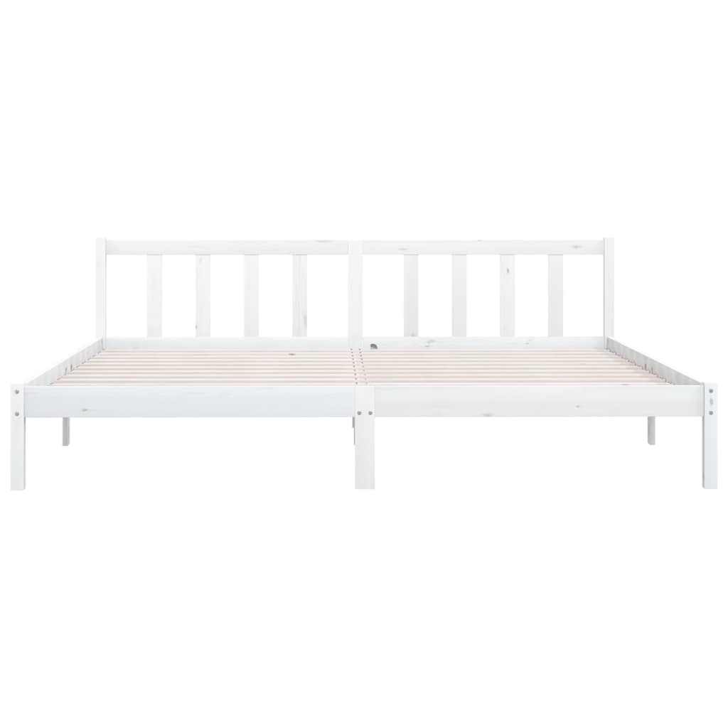 810103  Bed Frame without Mattress  Solid Wood 200x200 cm - white wooden bed frame with slatted base.