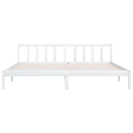 810103  Bed Frame without Mattress  Solid Wood 200x200 cm - white wooden bed frame with slatted base.