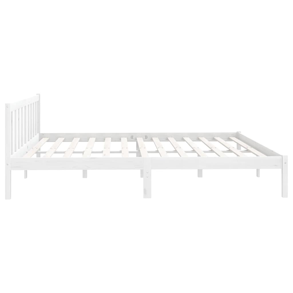 810103 Bed Frame without Mattress Solid Wood 200x200 cm in white with slatted base view.