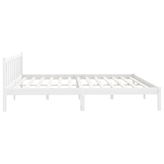 810103 Bed Frame without Mattress Solid Wood 200x200 cm in white with slatted base view.