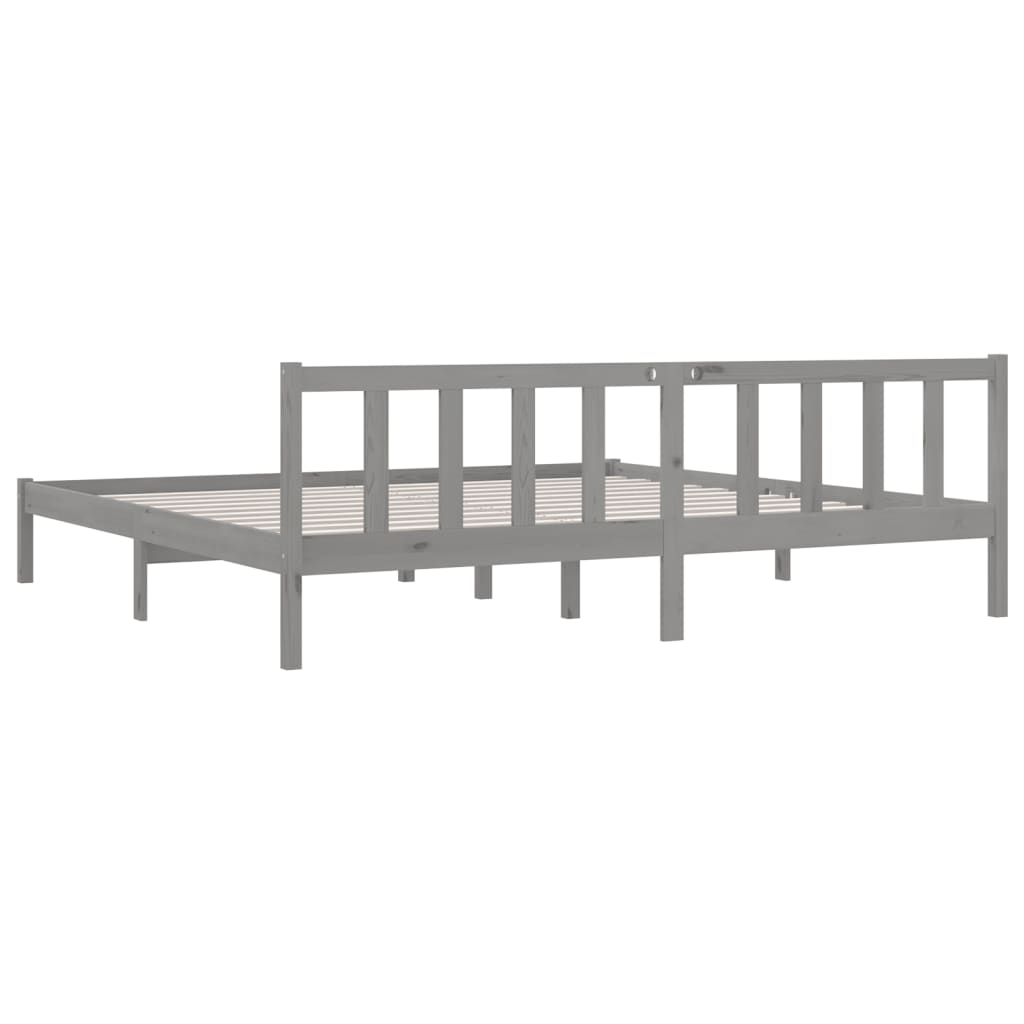 810104  Bed Frame without Mattress Grey Solid Wood 200x200 cm