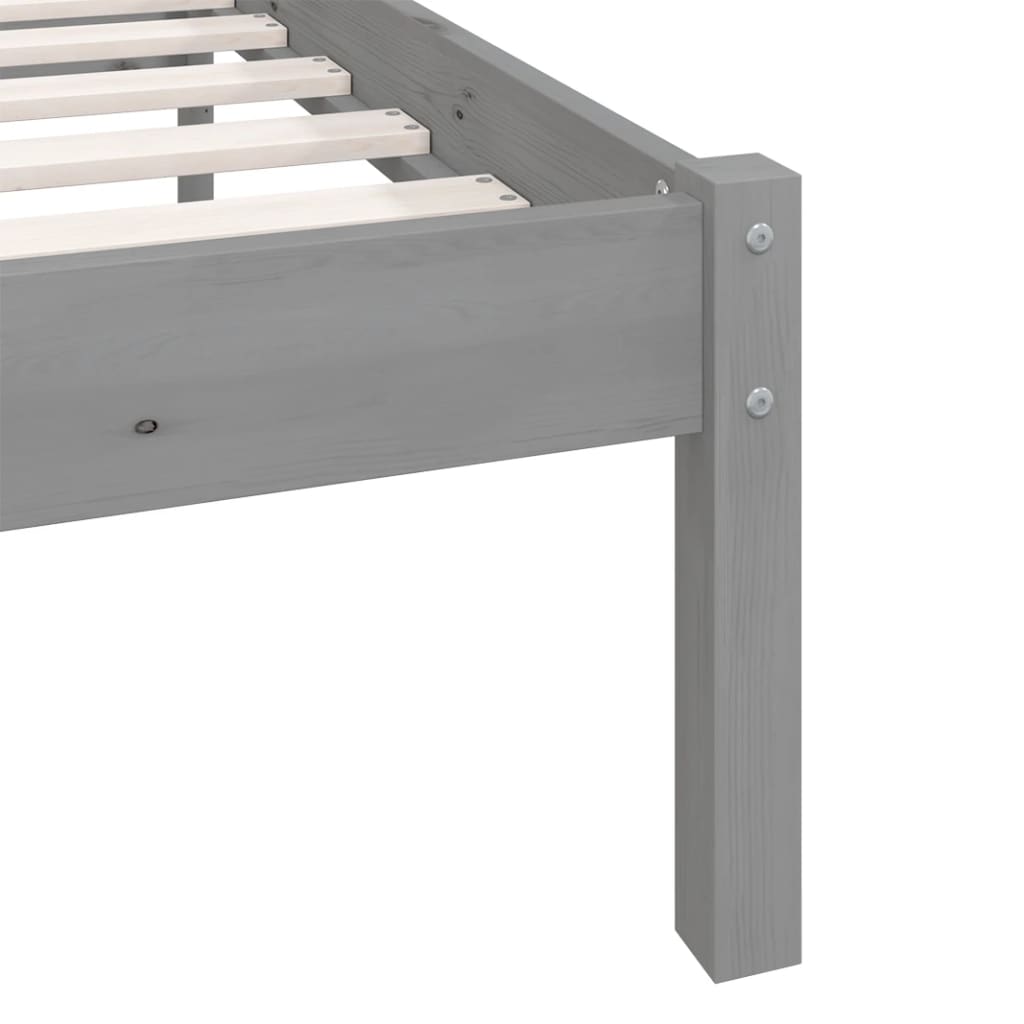 810104  Bed Frame without Mattress Grey Solid Wood 200x200 cm