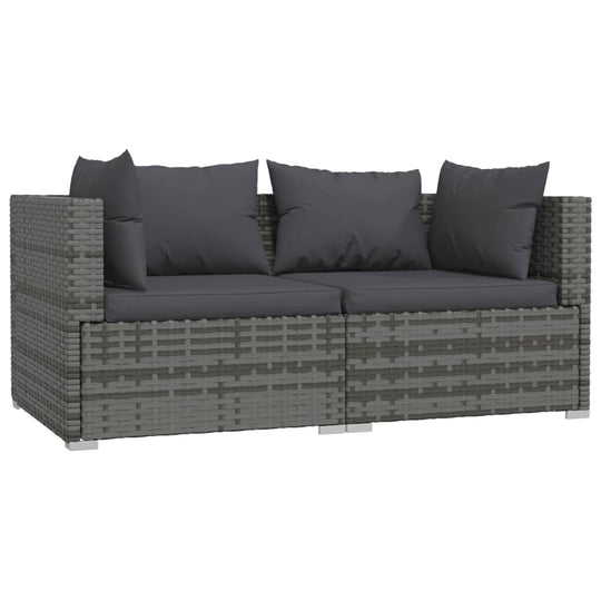 2-Seater Sofa with Cushions  Poly Rattan in gray color, perfect for indoor and outdoor relaxation.