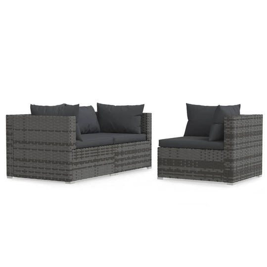 3 Piece Garden Lounge Set with Cushions  Poly Rattan