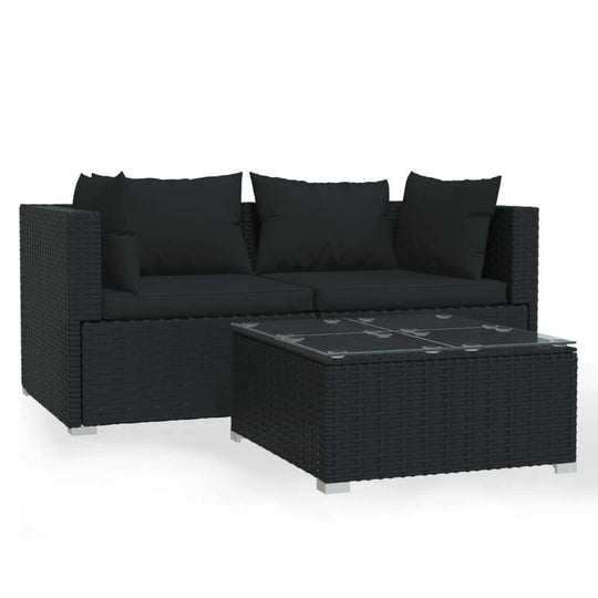 3 Piece Garden Lounge Set with Cushions  Poly Rattan