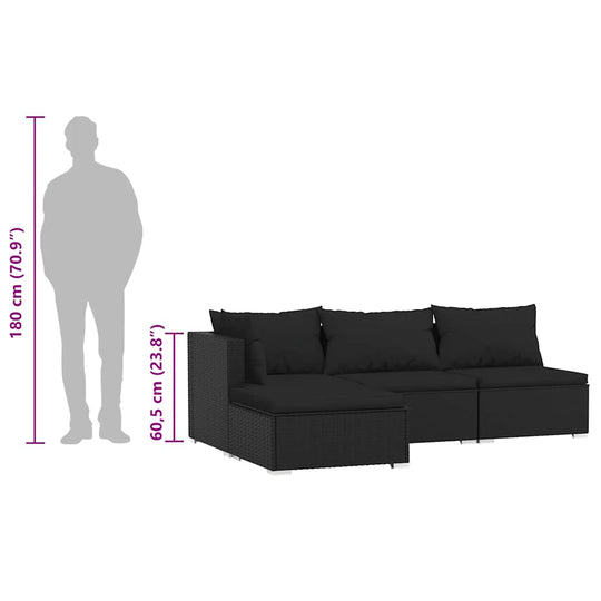 4 Piece Garden Lounge Set with Cushions  Poly Rattan