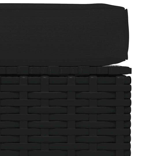 Close-up of Garden Footrest with Cushion 70x70x30 cm Poly Rattan showcasing black rattan design and cushion