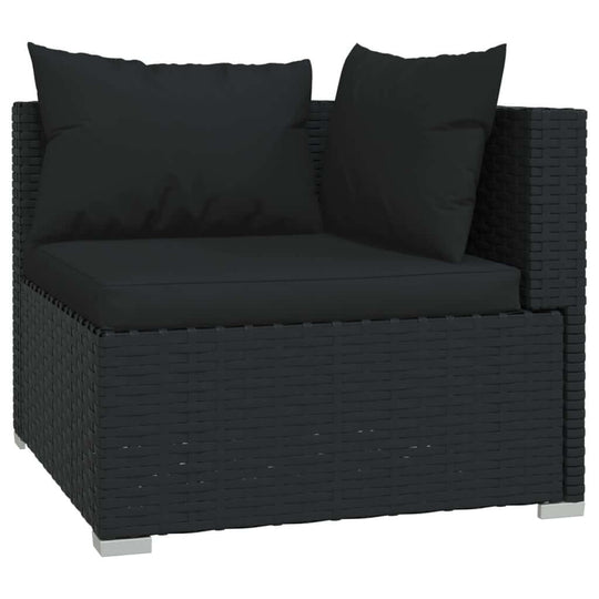 Single chair from 3 Piece Garden Lounge Set with Cushions Poly Rattan, featuring black waterproof rattan and plush cushions.