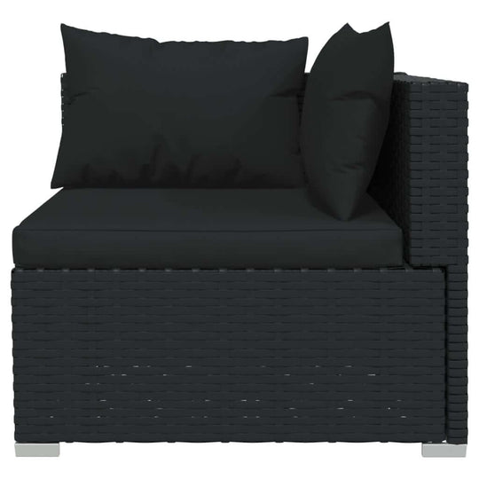 Corner piece of 3 Piece Garden Lounge Set with Cushions Poly Rattan, featuring black PE rattan and cushions for outdoor use.