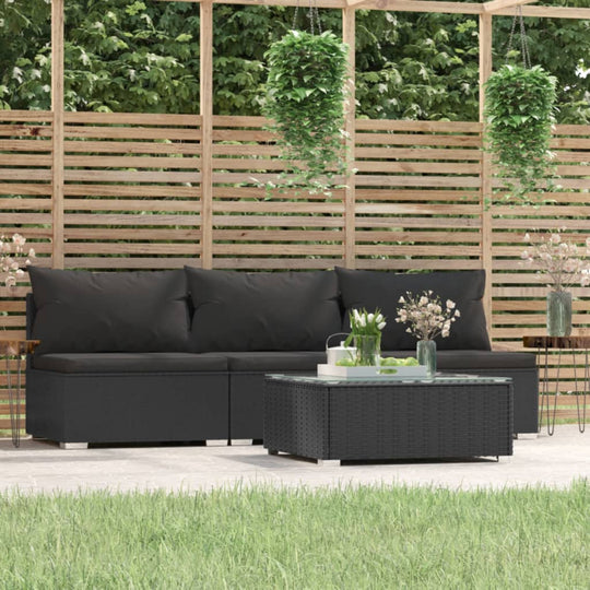 Garden Lounge 4 Piece Set with Cushions  Poly Rattan