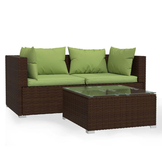 3 Piece Garden Lounge Set with Cushions  Poly Rattan
