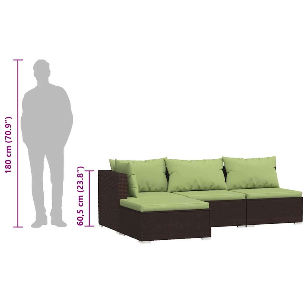  Garden Lounge Set 4 Piece with Cushions  Poly Rattan