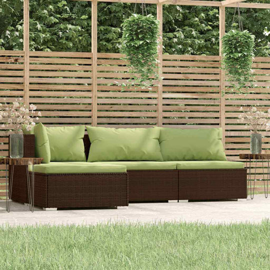  Garden Lounge Set 4 Piece with Cushions  Poly Rattan