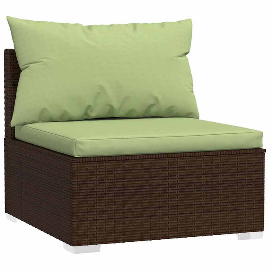 Garden Middle Sofa with Cushions Poly Rattan featuring sturdy frame and green cushions.