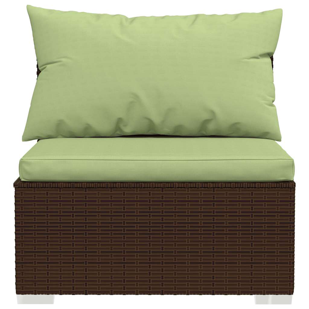 Garden Middle Sofa with Cushions Poly Rattan featuring water-resistant green cushions and durable rattan design for outdoor use.