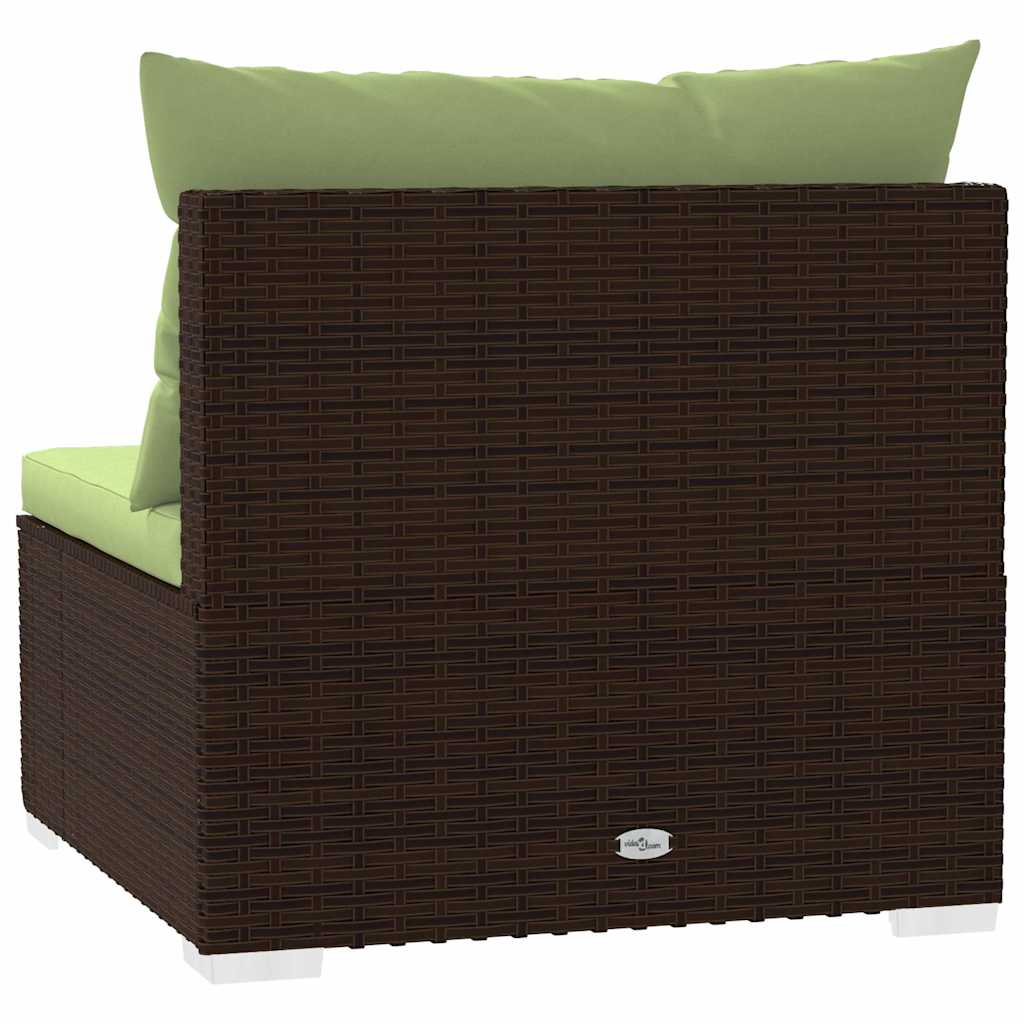 Back view of Garden Middle Sofa with Cushions Poly Rattan, featuring a durable PE rattan design and comfortable green cushions.