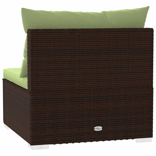 Back view of Garden Middle Sofa with Cushions Poly Rattan, featuring a durable PE rattan design and comfortable green cushions.