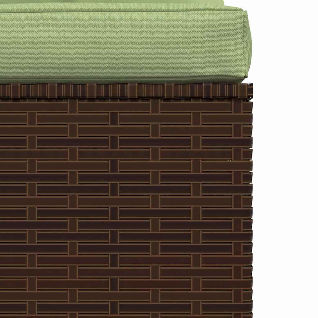 Close-up of brown poly rattan base and green cushion of Garden Middle Sofa with Cushions Poly Rattan.