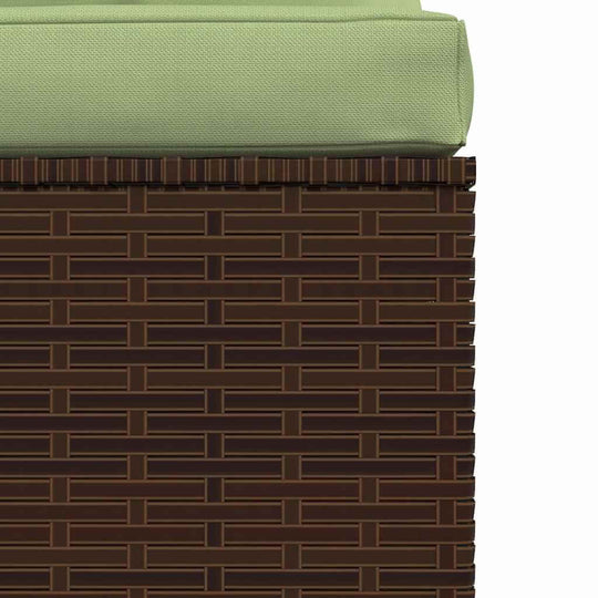 Close-up of brown poly rattan base and green cushion of Garden Middle Sofa with Cushions Poly Rattan.