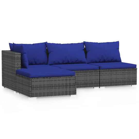 4 Piece Garden Lounge Set with Cushions Poly Rattan featuring blue cushions and durable PE rattan construction for outdoor relaxation.