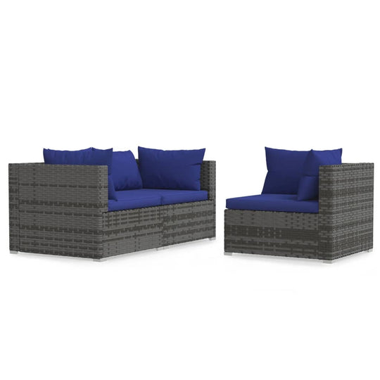 3 Piece Garden Lounge Set with Cushions Poly Rattan featuring sturdy frame and premium PE rattan for outdoor use