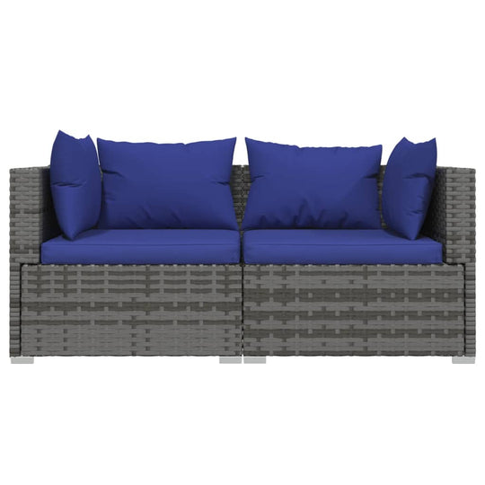 3 Piece Garden Lounge Set with Cushions Poly Rattan featuring blue cushions, sturdy rattan frame, ideal for outdoor relaxation.