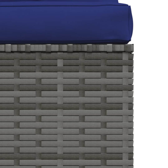 Close-up of 4 Piece Garden Lounge Set with Cushions Poly Rattan showing blue cushions on grey rattan frame.