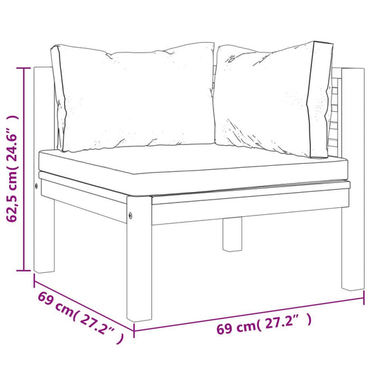 Dimensions of 4-seater acacia wood garden sofa with cushions for outdoor furniture sets.