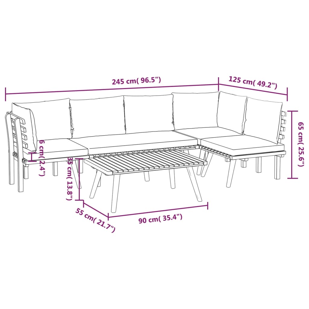 5 Piece Garden Lounge Set with Cushions Solid Acacia Wood , Outdoor Furniture Sets , Durable,eligant,Furniture -,Home & Garden -,Modern Design,new-305021,Outdoor Furniture -,Outdoor Furniture Sets,Wooden Furniture