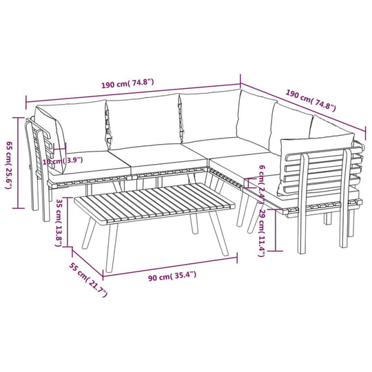 6 Piece Garden Lounge Set with Cushions Solid Acacia Wood