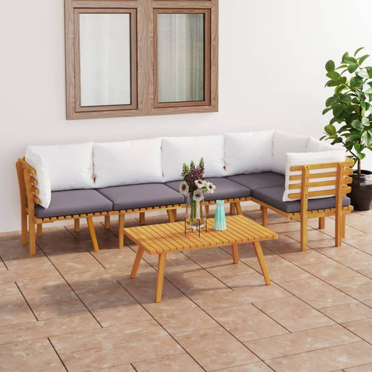 6 Piece Garden Lounge Set with Cushions Solid Acacia Wood