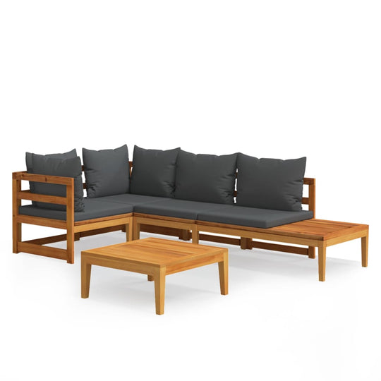 4 Piece Garden Lounge Set with Dark  Cushions Acacia Wood