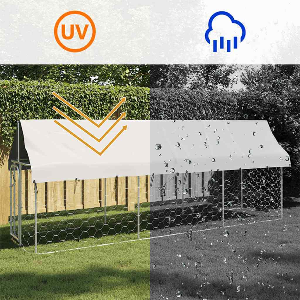 Outdoor Dog Kennel with Roof 400x100x150 cm showcasing weather-resistant features with UV protection and rain shielding.