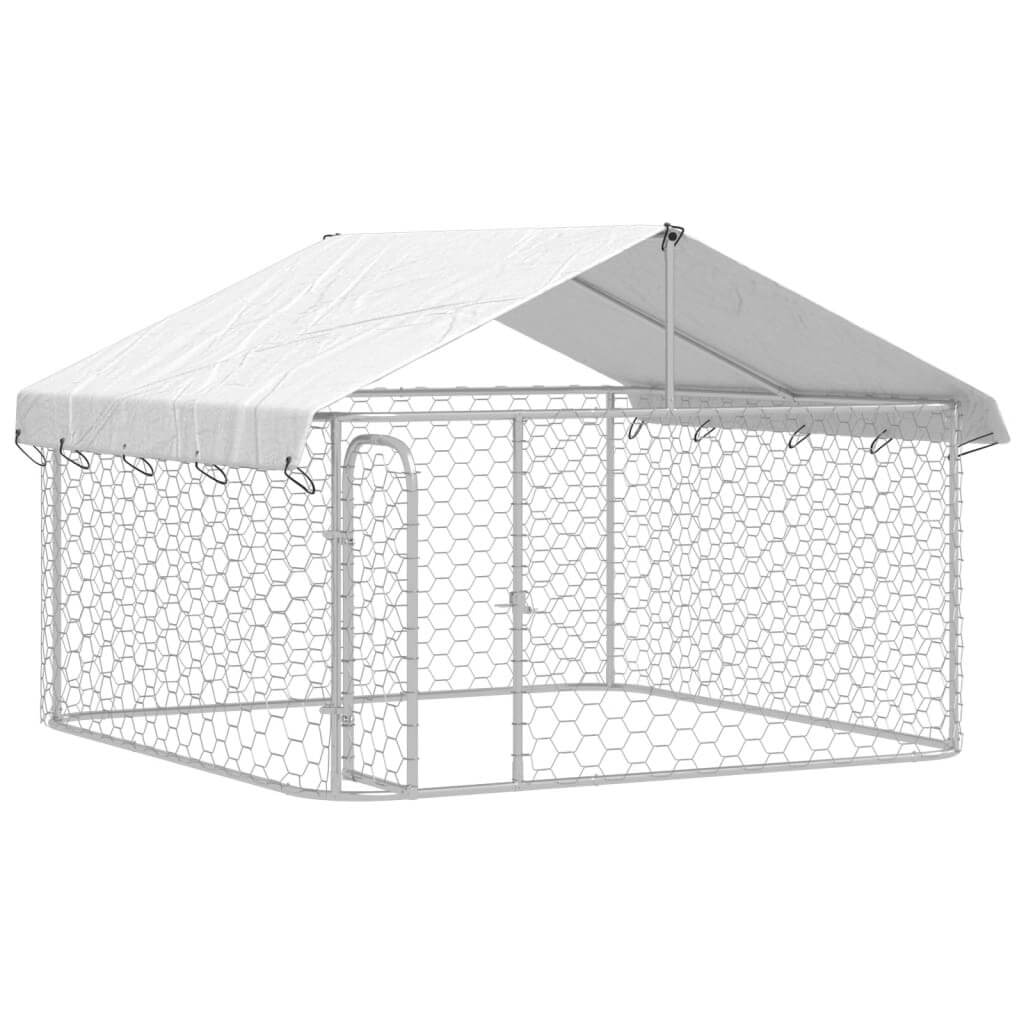 Outdoor dog kennel with roof, 200x200x150 cm, providing safety and comfort for pets in a secure play area.